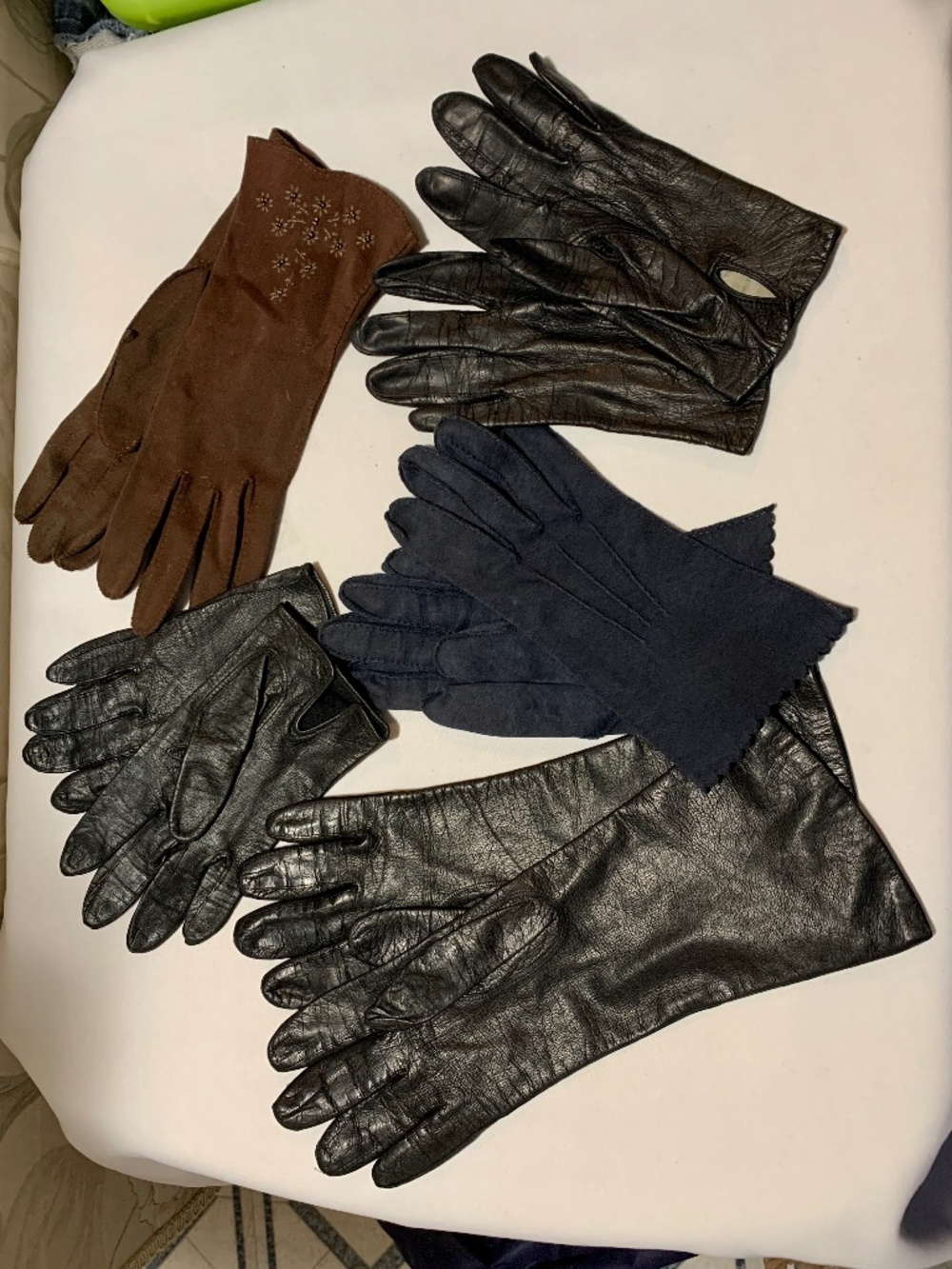 Vintage Lot 5 Pairs of Ladies Black Navy Brown Long Short Leather Cloth Gloves